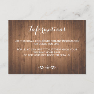 Rustic woodgrain forest wedding small enclosure card