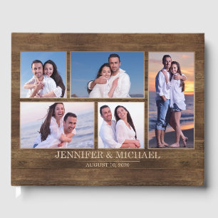 Rustic Woodgrain Instagram Photo Collage Wedding Guest Book