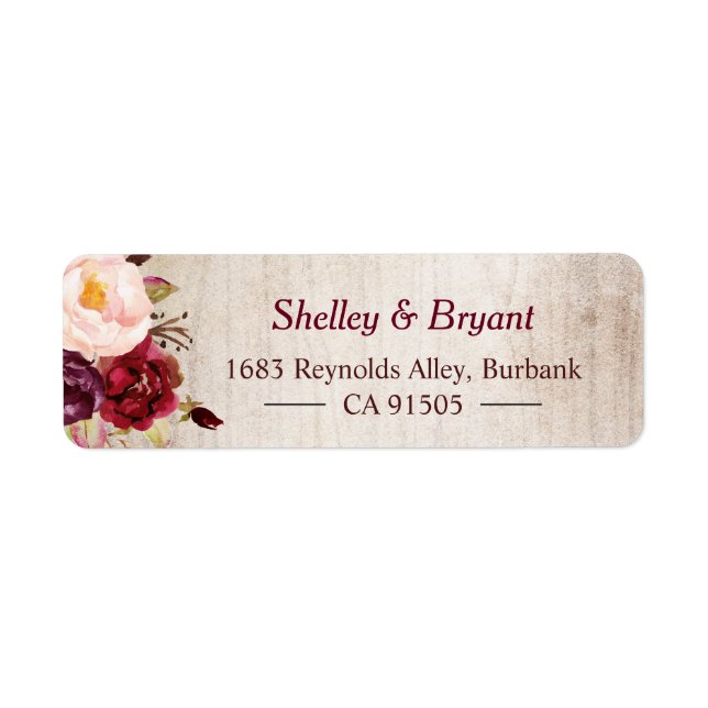 Rustic Woodgrain Look Burgundy Blush Floral (Front)