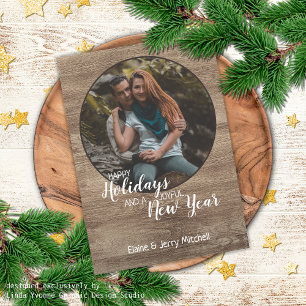 Rustic Woodgrain Pattern Seasonal Holiday Greeting Card