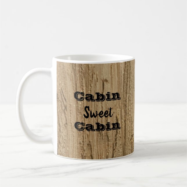 Rustic Woodgrain Photo Cabin Sweet Cabin Coffee Mug (Left)