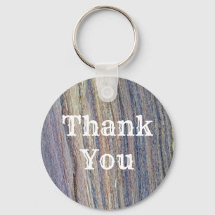 Rustic Woodgrain Photo Vertical Stripe Thank You Keychain