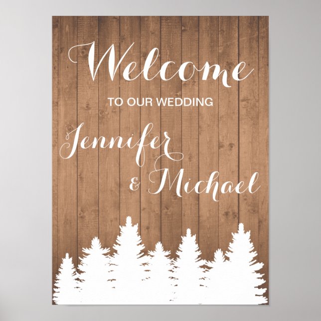 Rustic woodgrain wedding welcome sign (Front)