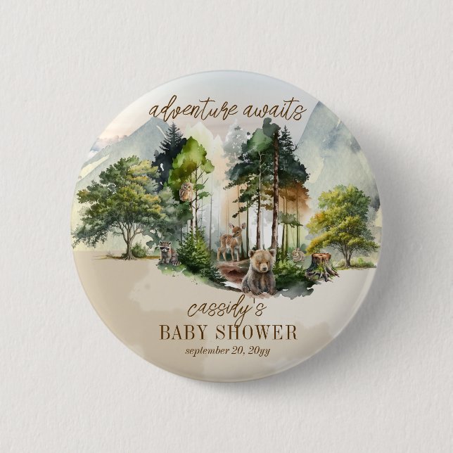 Rustic Woodland Adventure Awaits Boy Baby Shower 2 Inch Round Button (Front)