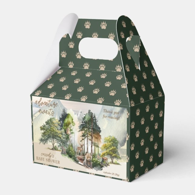 Rustic Woodland Adventure Awaits Boy Baby Shower Favor Box (Front Side)
