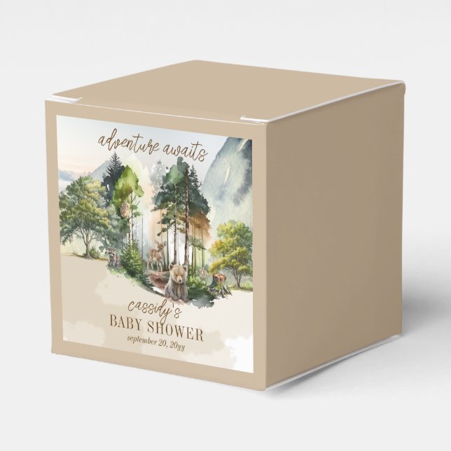 Rustic Woodland Adventure Awaits Boy Baby Shower Favor Box (Front Side)