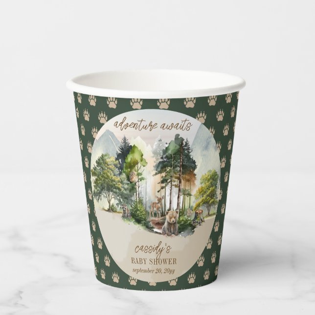 Rustic Woodland Adventure Awaits Boy Baby Shower Paper Cups (Front)
