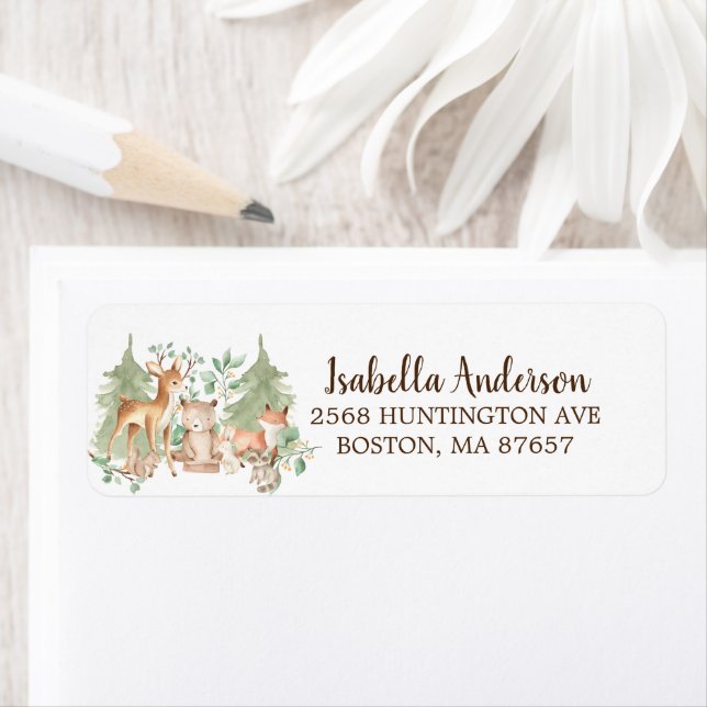 Rustic Woodland Animal Baby Shower Address Label (Insitu)