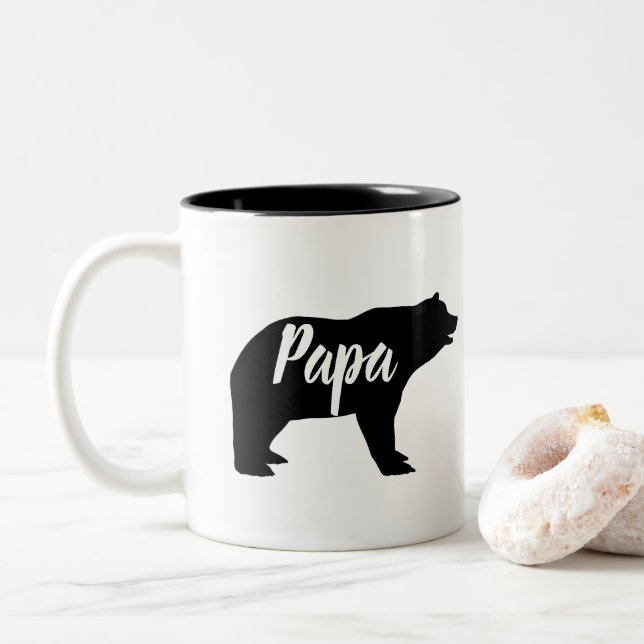 rustic woodland animal papa bear Two-Tone coffee mug (With Donut)