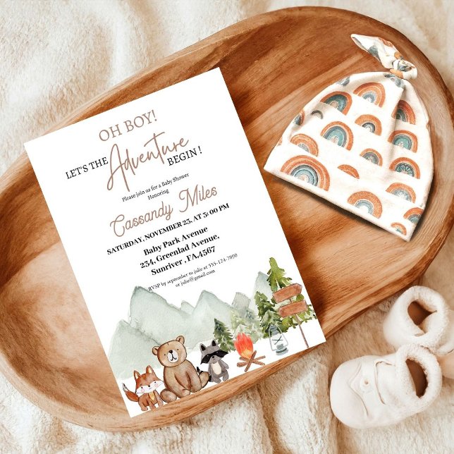 Rustic Woodland Animals Adventure Baby Shower Invi Invitation (Creator Uploaded)