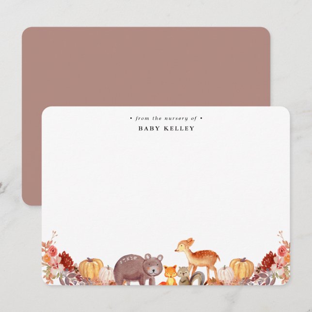 Rustic Woodland Animals Baby Personalized Flat Card (Front/Back)
