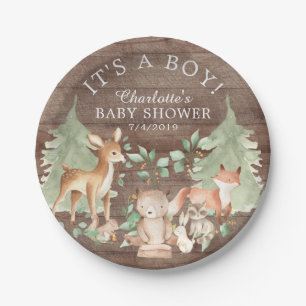 Rustic Woodland Animals Baby Shower 7" Plate