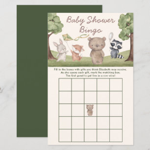 Rustic Woodland Animals Baby Shower Bingo Game