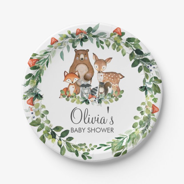 Rustic Woodland Animals Baby Shower Boy Girl Paper Plate (Front)