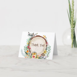 Rustic Woodland Animals Baby Shower Greenery Thank You Card