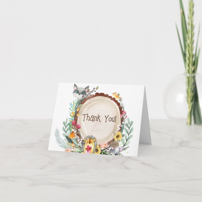 Rustic Woodland Animals Baby Shower Greenery  Thank You Card (Front)