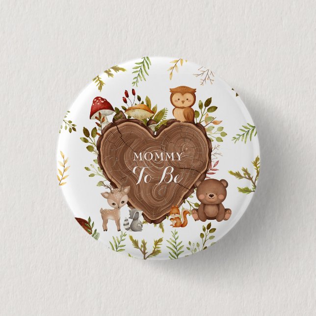 rustic Woodland Animals Baby Shower mom to be 1 Inch Round Button (Front)