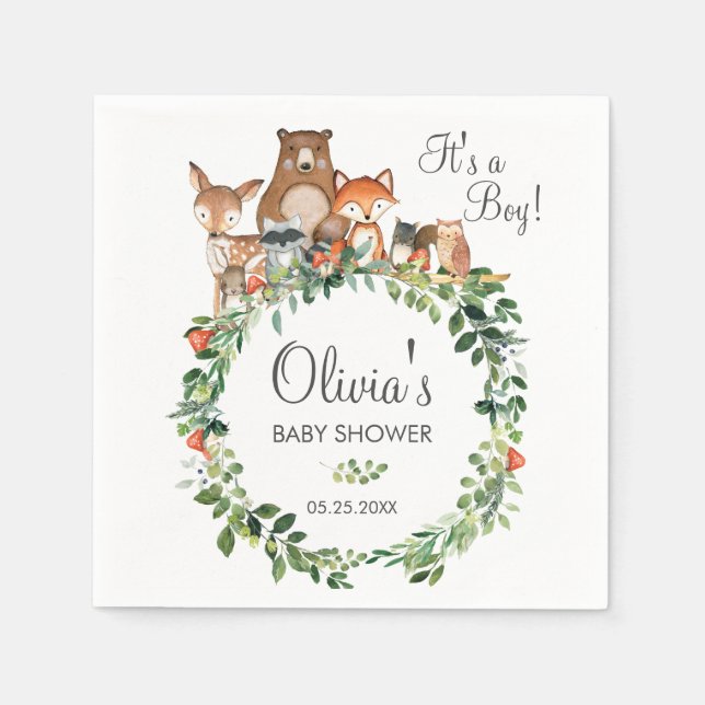 Rustic Woodland Animals Baby Shower Sprinkle Boy Napkin (Front)