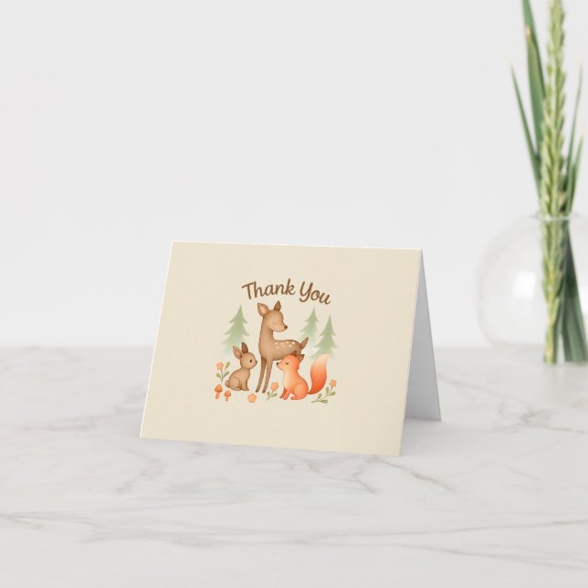 Rustic Woodland Animals Baby Shower Thank you Card (Front)
