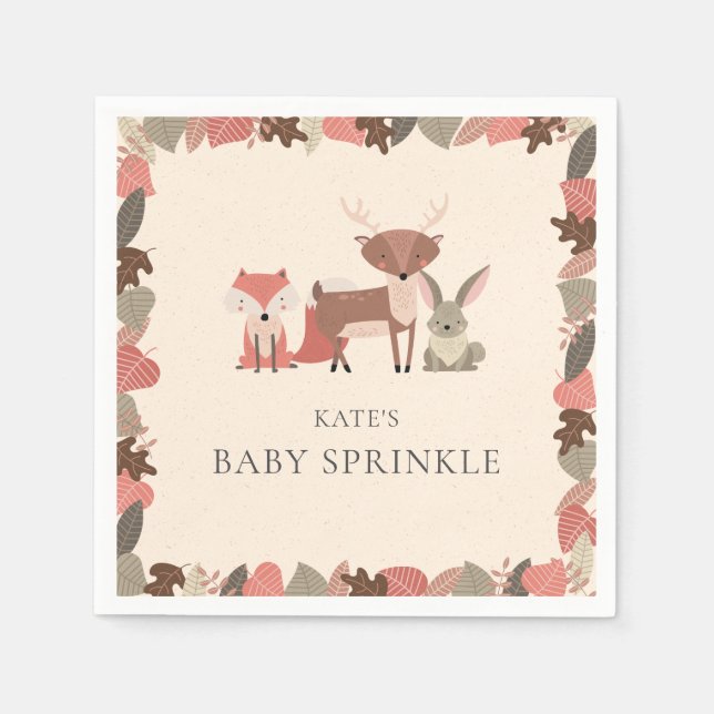 Rustic Woodland Animals Baby Sprinkle Shower Napkin (Front)
