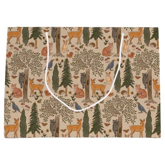 Rustic Woodland Animals Boy Baby Shower Large Gift Bag (Front)