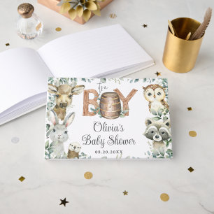 Rustic Woodland Animals Greenery Boy Baby Shower Guest Book