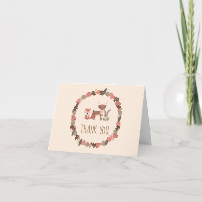 Rustic Woodland Animals Thank You Card (Front)