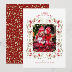 Rustic Woodland   Antler and Berry Wreath Photo Holiday Card