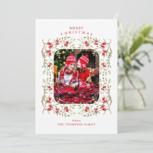Rustic Woodland   Antler and Berry Wreath Photo Holiday Card