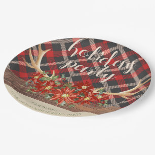 Rustic Woodland Antlers and Plaid Paper Plate
