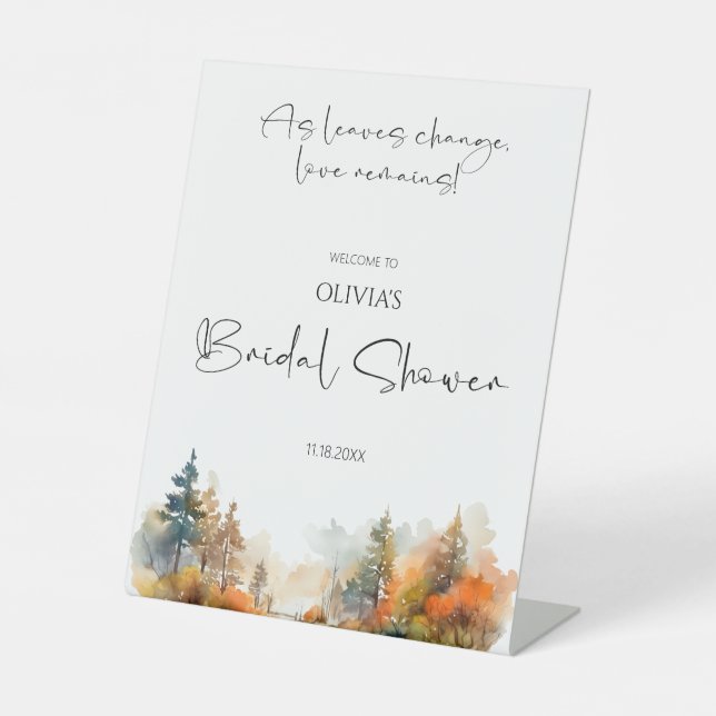 Rustic Woodland Autumn Bridal Shower Welcome Pedestal Sign (Front)