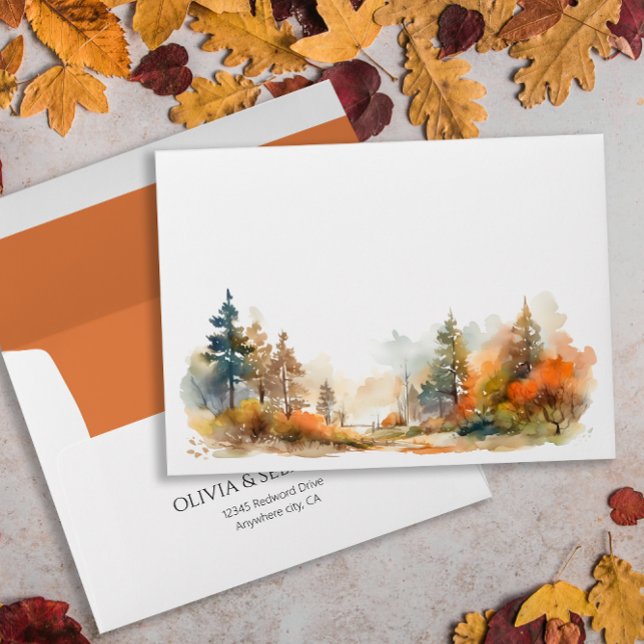Rustic Woodland Autumn Forest Wedding Envelope (Creator Uploaded)