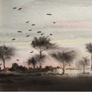 rustic woodland autumn Landscape sunset Throw Pillow