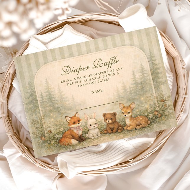 Rustic Woodland Baby Animals Diapper Raffle Enclosure Card (Creator Uploaded)
