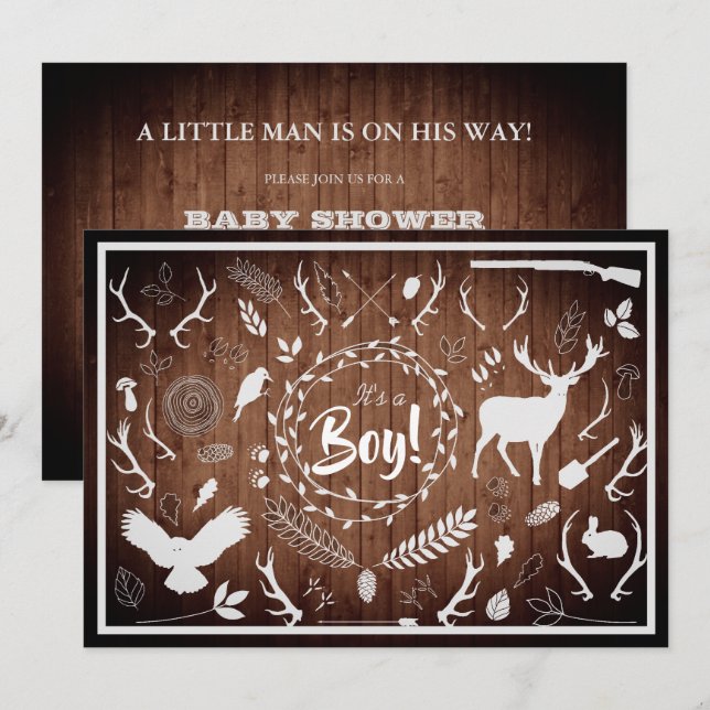 Rustic Woodland Baby Boy Shower (Barn Wood) Invitation (Front/Back)