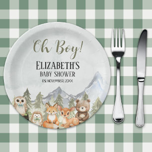 Rustic Woodland Baby Shower Boy Celebration Paper Plate