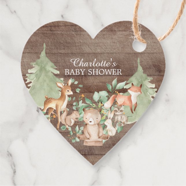 Rustic Woodland Baby Shower Favour Gift Tag (Back)