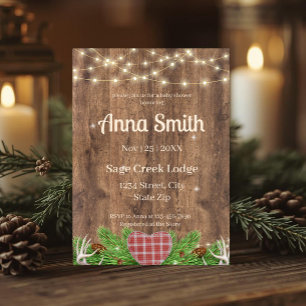 Rustic Woodland Baby Shower Invitation Plaid