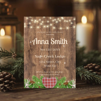 Rustic Woodland Baby Shower Invitation | Plaid