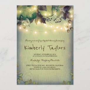Rustic Woodland Barn String Lights Bridal Shower Invitation