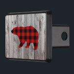 rustic woodland barn wood red buffalo plaid bear trailer hitch cover<br><div class="desc">rustic woodland barn wood red buffalo plaid bear home accessories. western country cottage cabin decorations.</div>