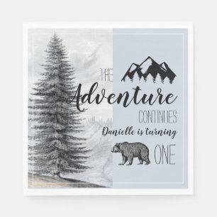 Rustic Woodland Bear Blue Boy First Birthday Napkin