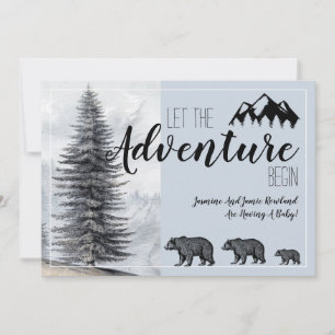 Rustic Woodland Bear Blue Pregnancy Announcement