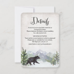 Rustic Woodland Bear Mariage Détails Carte
