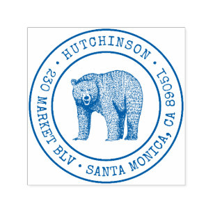 Rustic Woodland Bear Round Family Return Address Self-inking Stamp