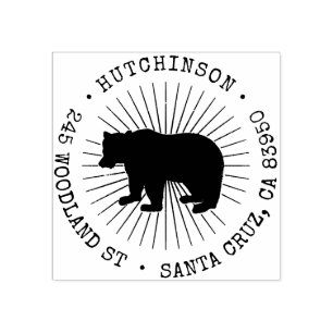Rustic Woodland Bear Round Return Address Rubber Stamp