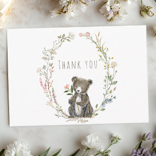 Rustic Woodland Bear Watercolor Baby Shower Thank You Card