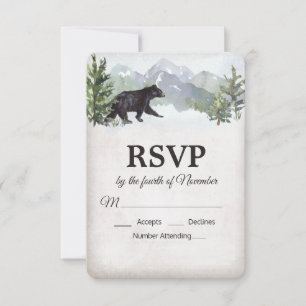 Rustic Woodland Bear Wedding RSVP Card