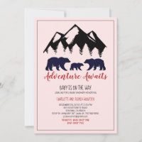 Rustic Woodland Bears Pink Baby Girl Baby Shower