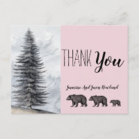 Rustic Woodland Bears Pink Baby Shower Thank You